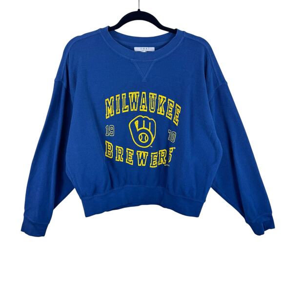 WEAR By Erin Andrews 100% Cotton Milwaukee Brewers Crew Neck Sweatshirt Size L - Picture 1 of 5
